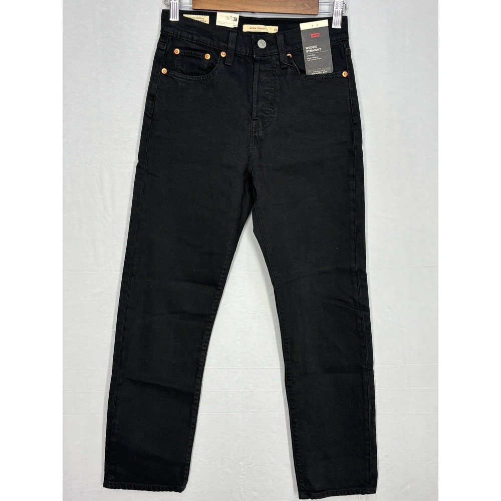 Levi's Premium Wedgie Straight Leg Jeans Womens Black Denim High Rise 25x28 NWT